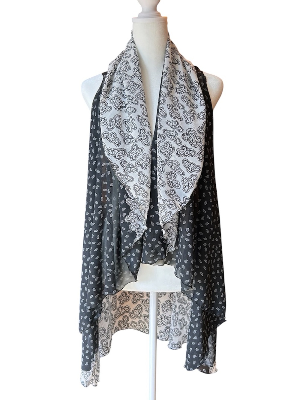 Lightweight Chiffon Black and Cream Paisley Print Draped sheer Wrap unbranded
